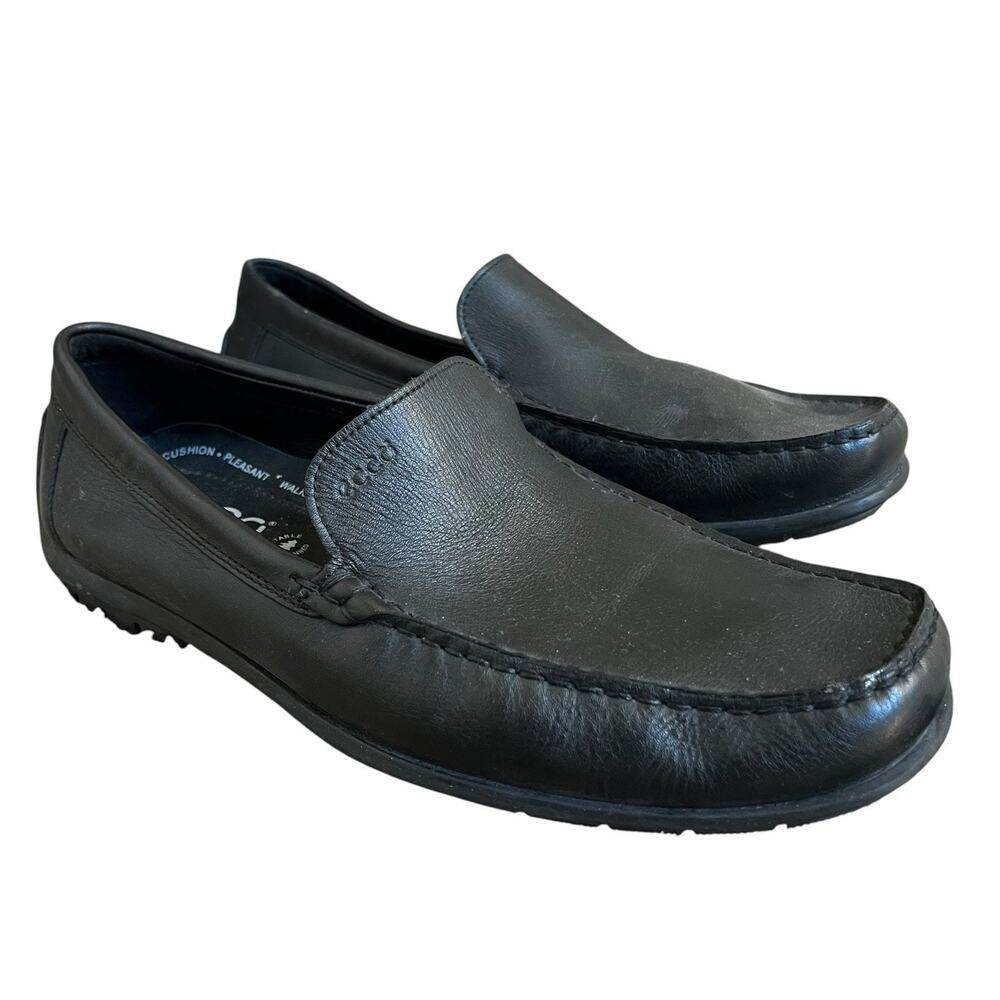 Ecco Black Leather Moc Driving Loafers Size 45 11-11.5 Slip On
